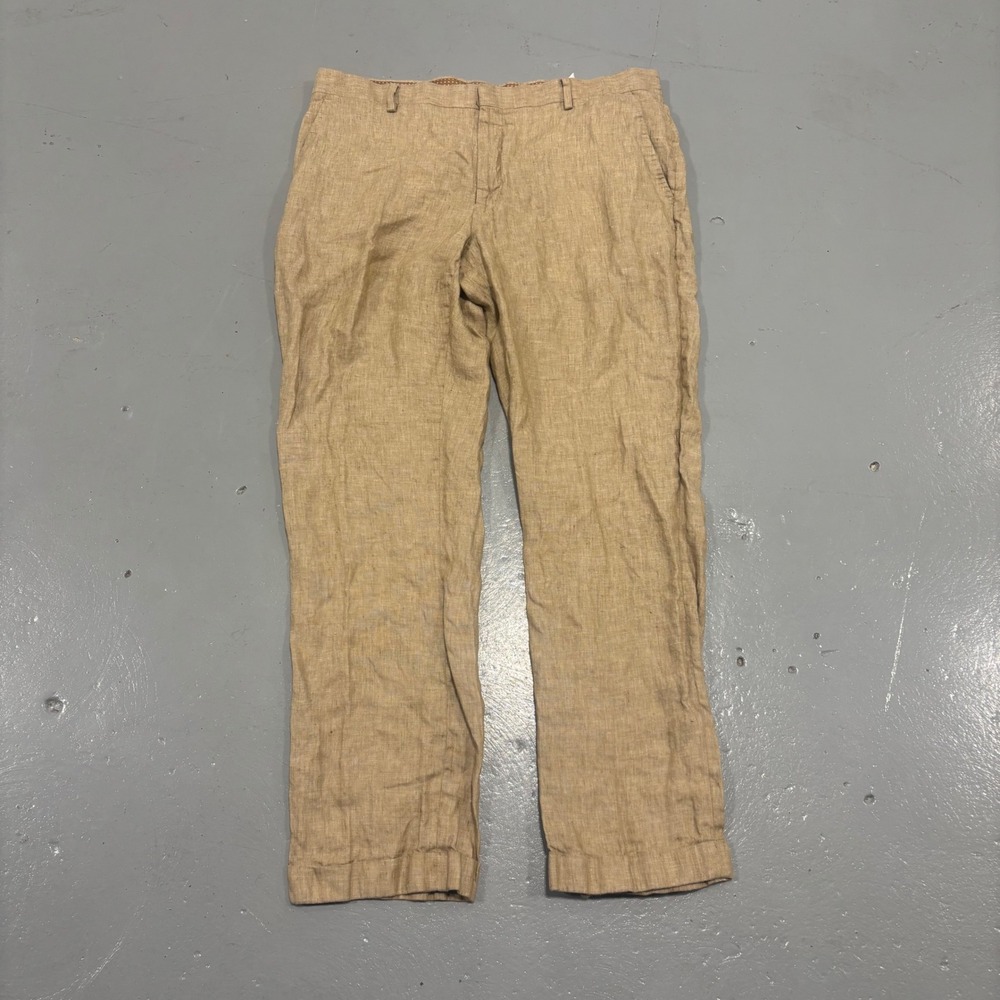 Murano Zac Classic Fit Baird McNutt Linen Pants Tan Khaki 38x32 Mens